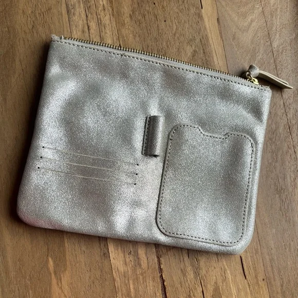Anthropologie Leather Organizer Pouch Silver Glitter - Picture 8 of 15